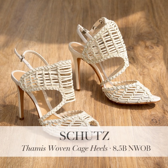 SCHUTZ Shoes - Schutz Thamis Woven Cage Heel Sandals Off White Size 8.5B NWOB
